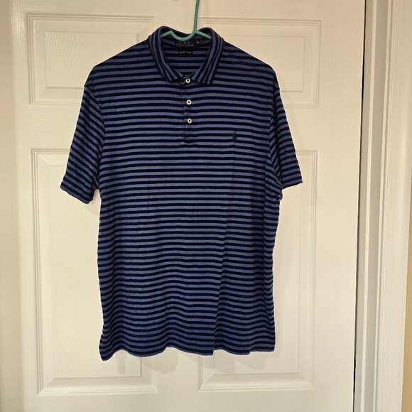 Polo Ralph Lauren 2 Button Short Sleeve Polo Pima Soft Touch Blue Stripe Sz XL - Picture 1 of 6